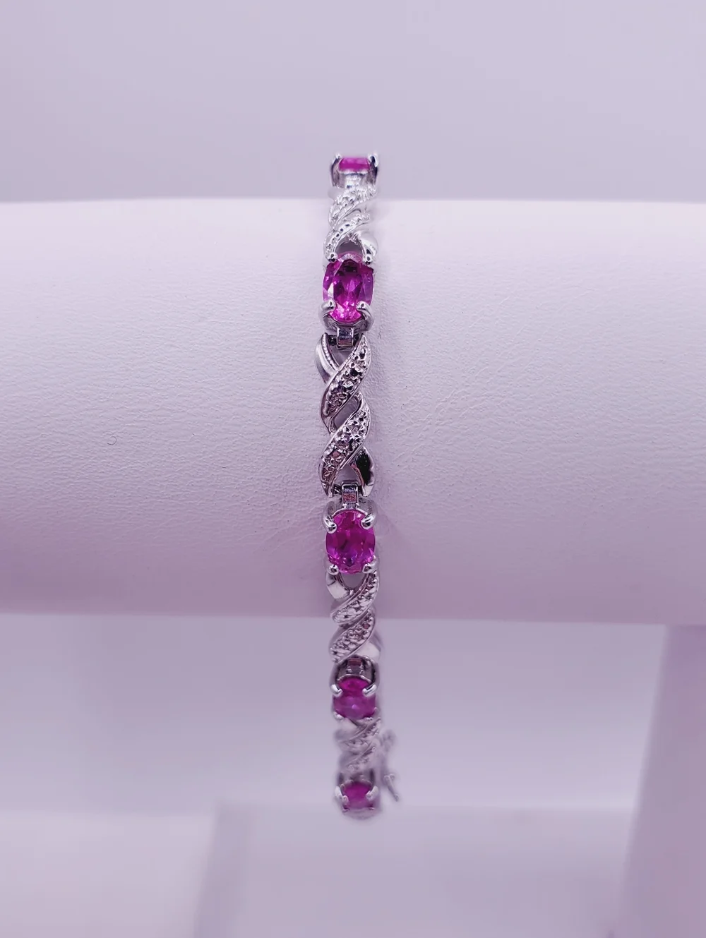 4 Carat Pink Sapphire & Diamond Accent - 925 Sterling Silver Twist Bracelet
